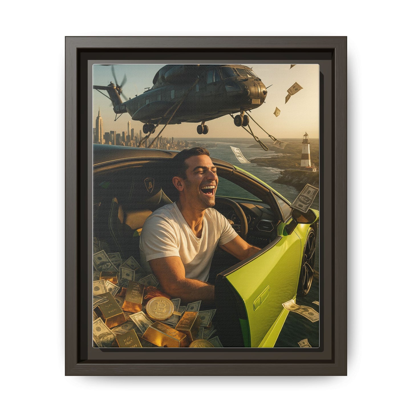 “Laughing My Way to the Bank” – Ultra-Luxury Cinematic Wall Art (8×10 Vertical Print)