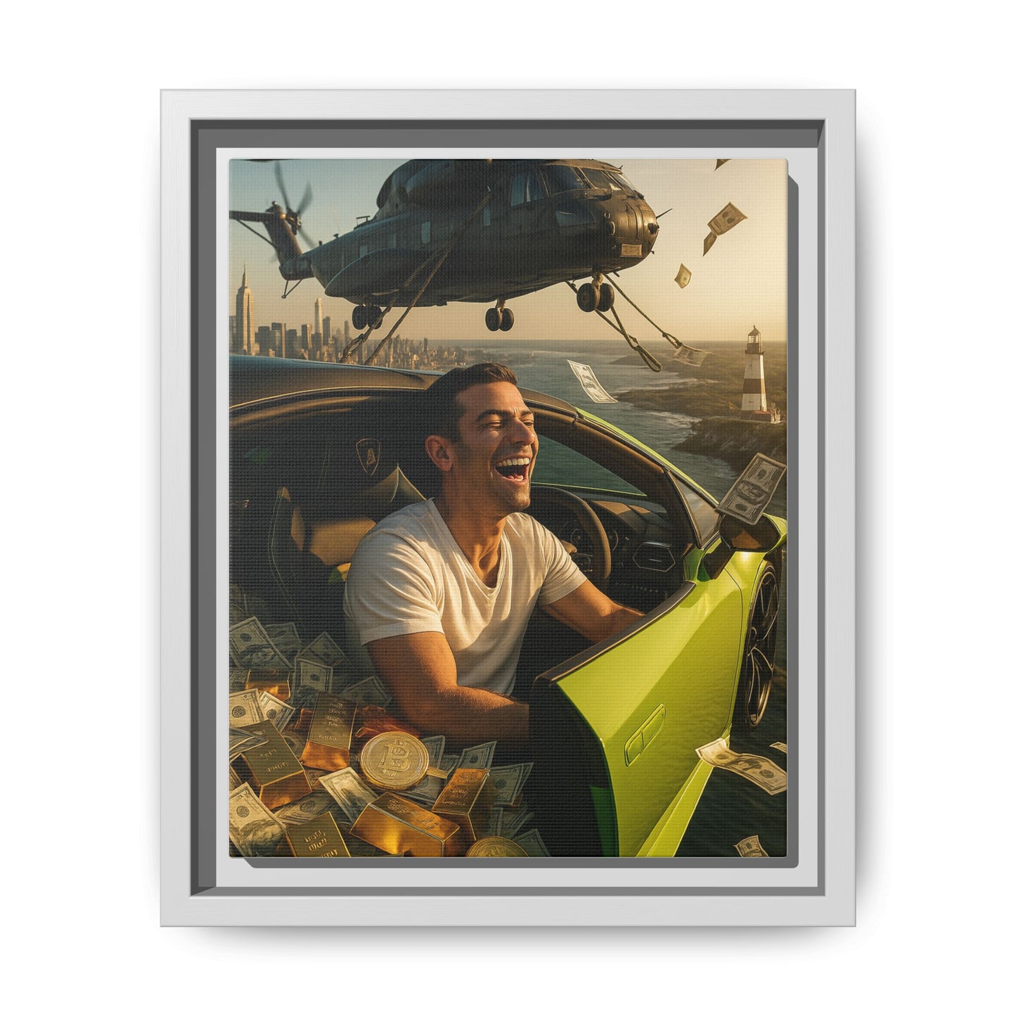 “Laughing My Way to the Bank” – Ultra-Luxury Cinematic Wall Art (8×10 Vertical Print)