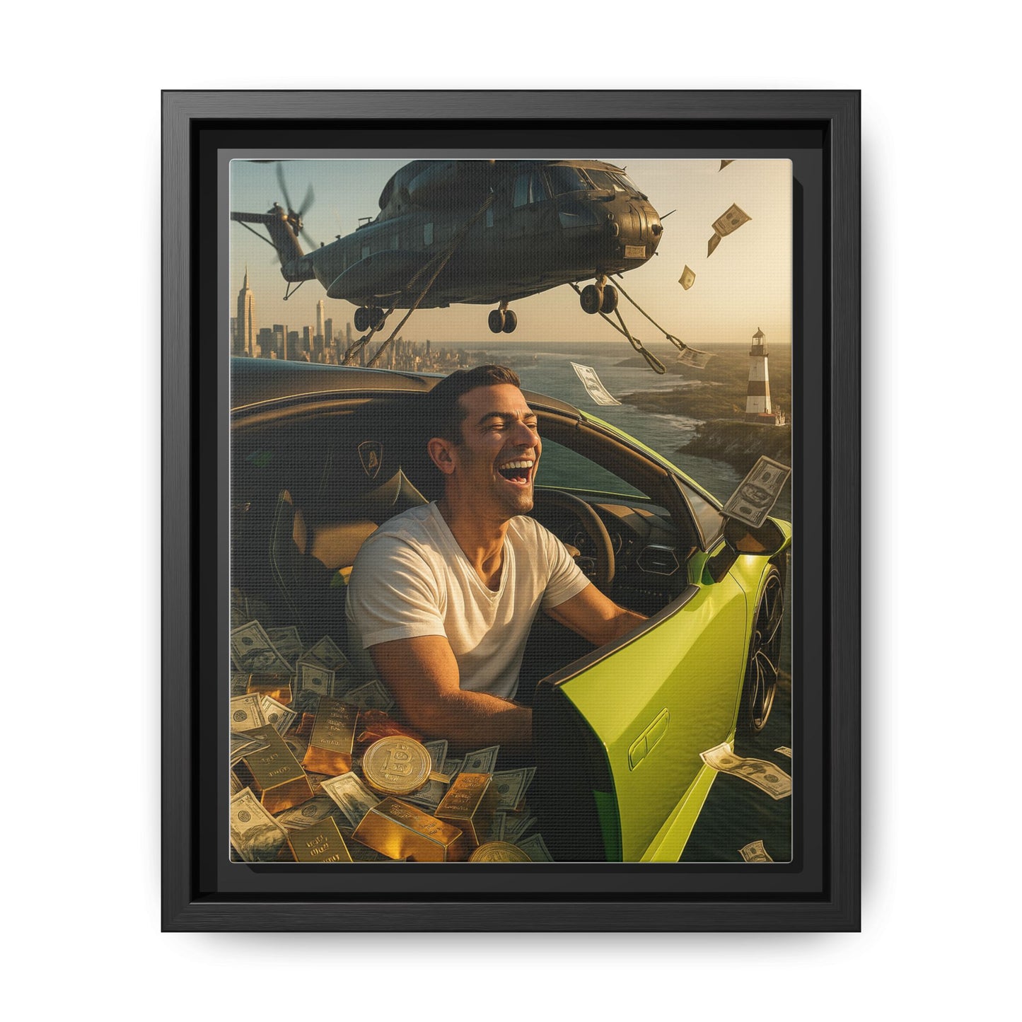 “Laughing My Way to the Bank” – Ultra-Luxury Cinematic Wall Art (8×10 Vertical Print)